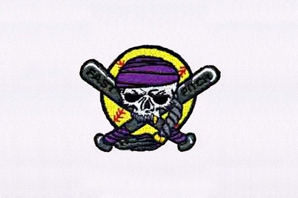 Baseball Pirate Skull Embroidery Design