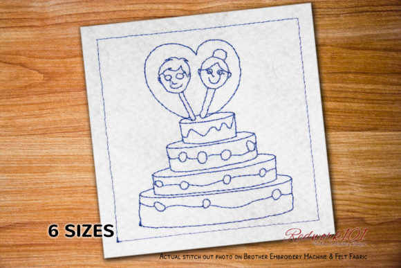Cute Couple Face with Cake Redwork